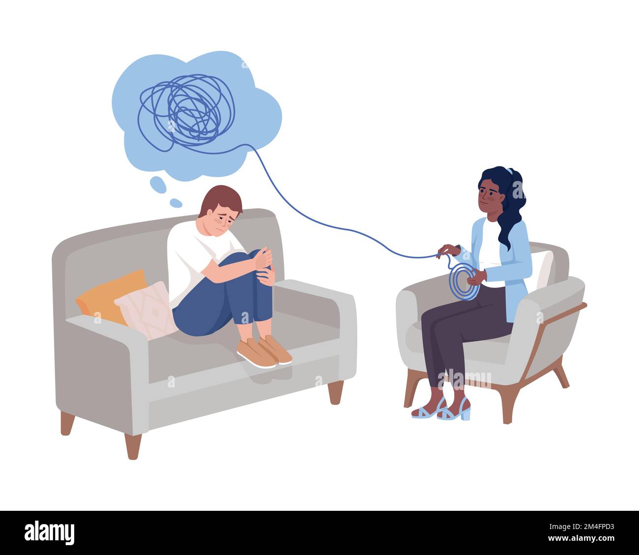 Caratteri vettoriali a colori semi-piatti della sessione di terapia Illustrazione Vettoriale