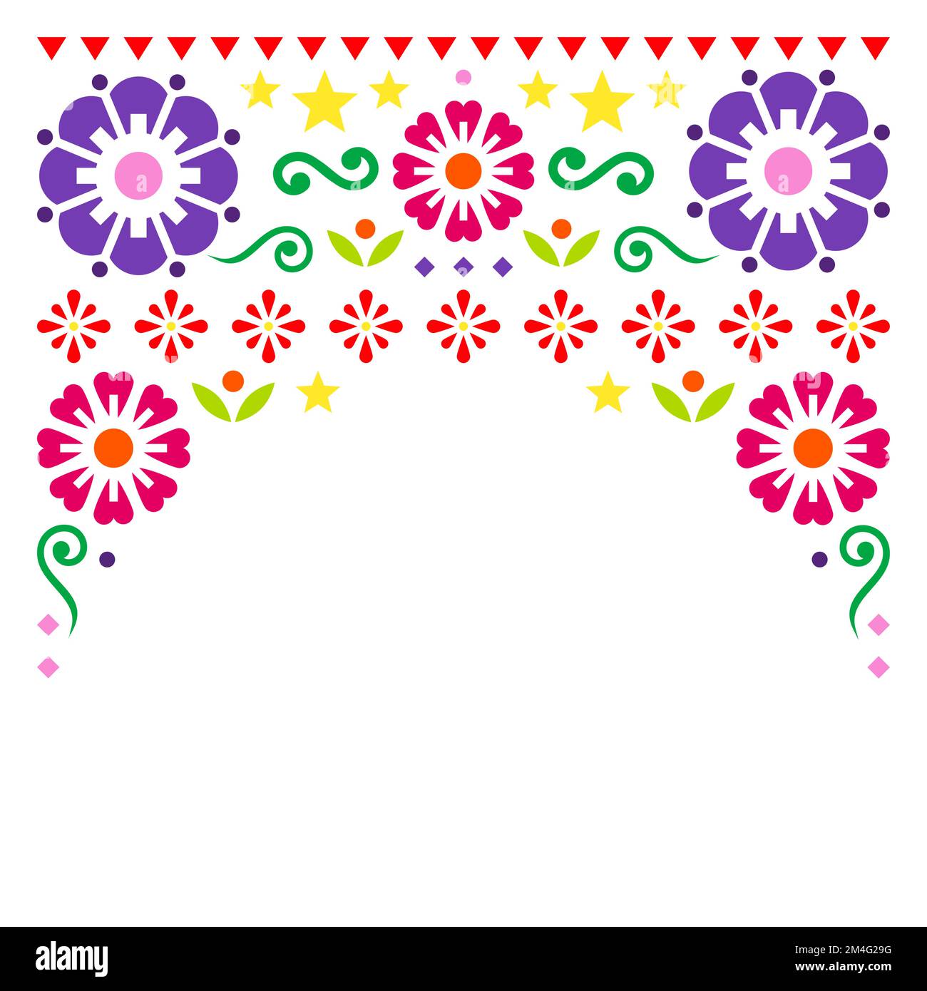 Biglietto d'auguri stile messicano folkloristico vettore di arte o design di invito, motivo vivace floreale Illustrazione Vettoriale