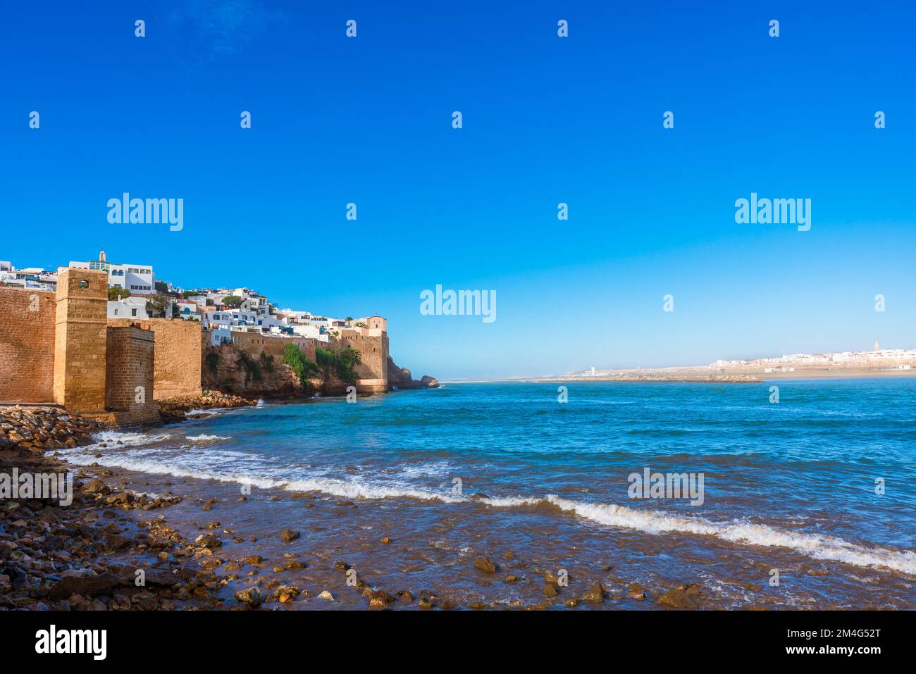 Rabat e Salé paesaggio, Kasbah des Oudayas e Bou Regreg fiume estuario in Marocco Foto Stock