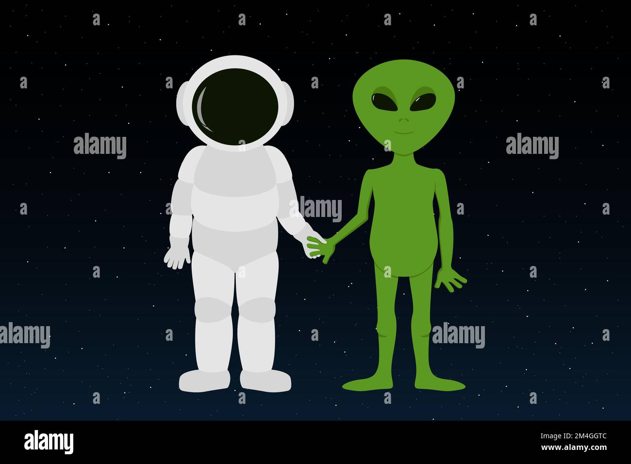 Astronauta e Martian che tengono le mani. Illustrazione vettoriale. Illustrazione Vettoriale