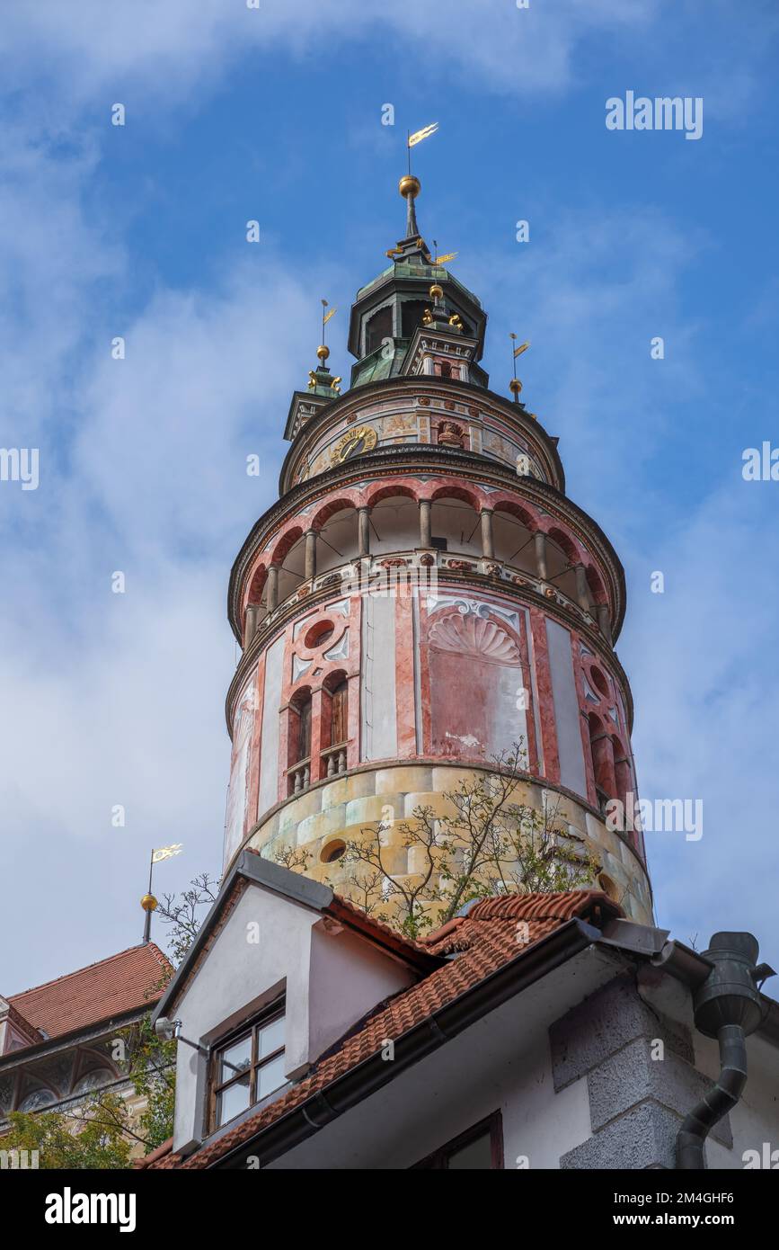 Torre del Castello di Cesky Krumlov - Cesky Krumlov, Repubblica Ceca Foto Stock