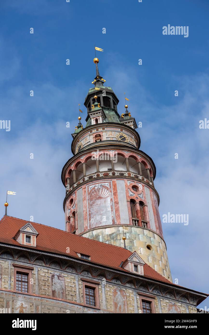 Torre del Castello di Cesky Krumlov - Cesky Krumlov, Repubblica Ceca Foto Stock