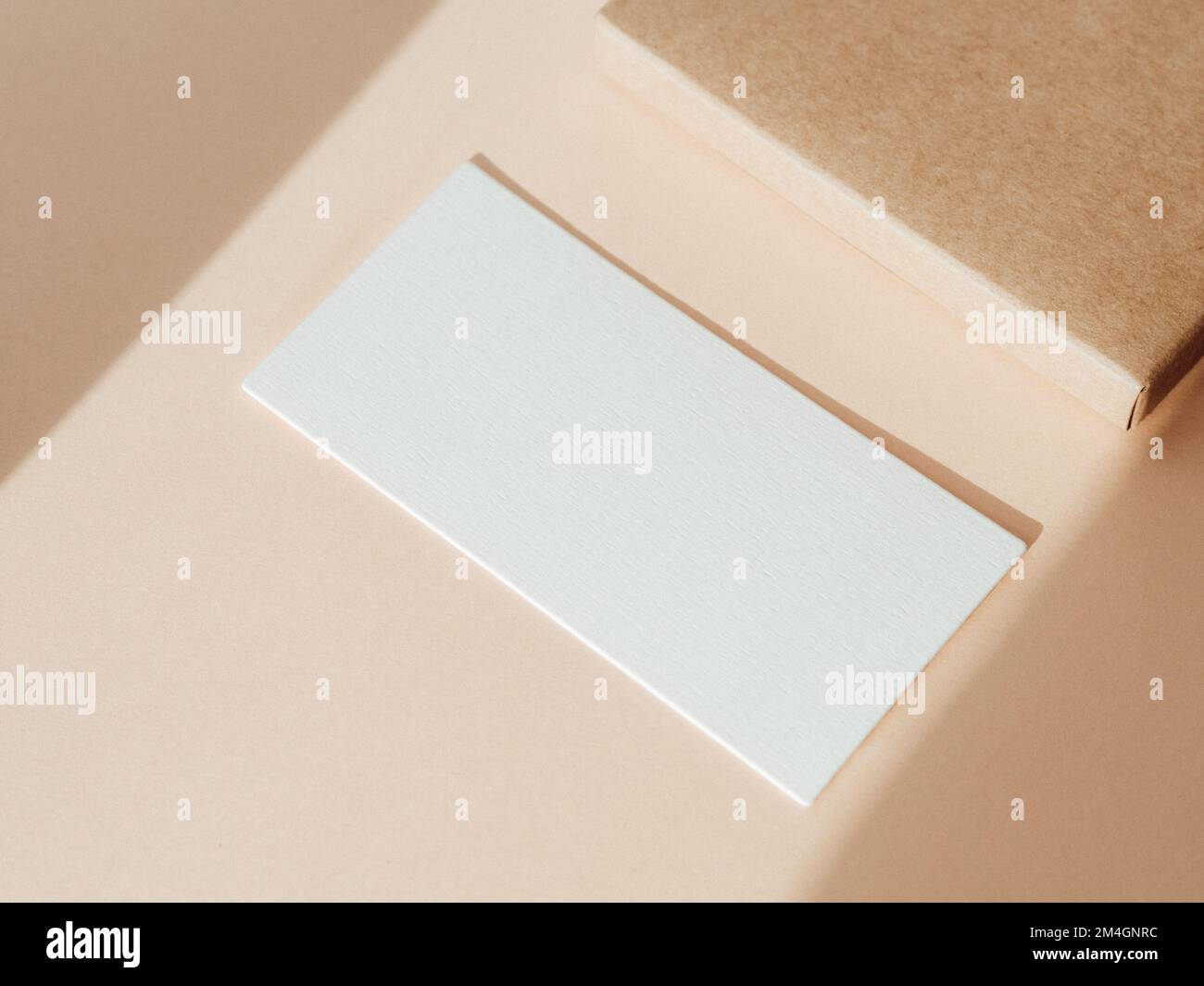 Carta bianca vuota per il mockup di identità di branding del design su sfondo beige. Moduli per il business, la pubblicità. Spazio vuoto per il testo. Foto Stock
