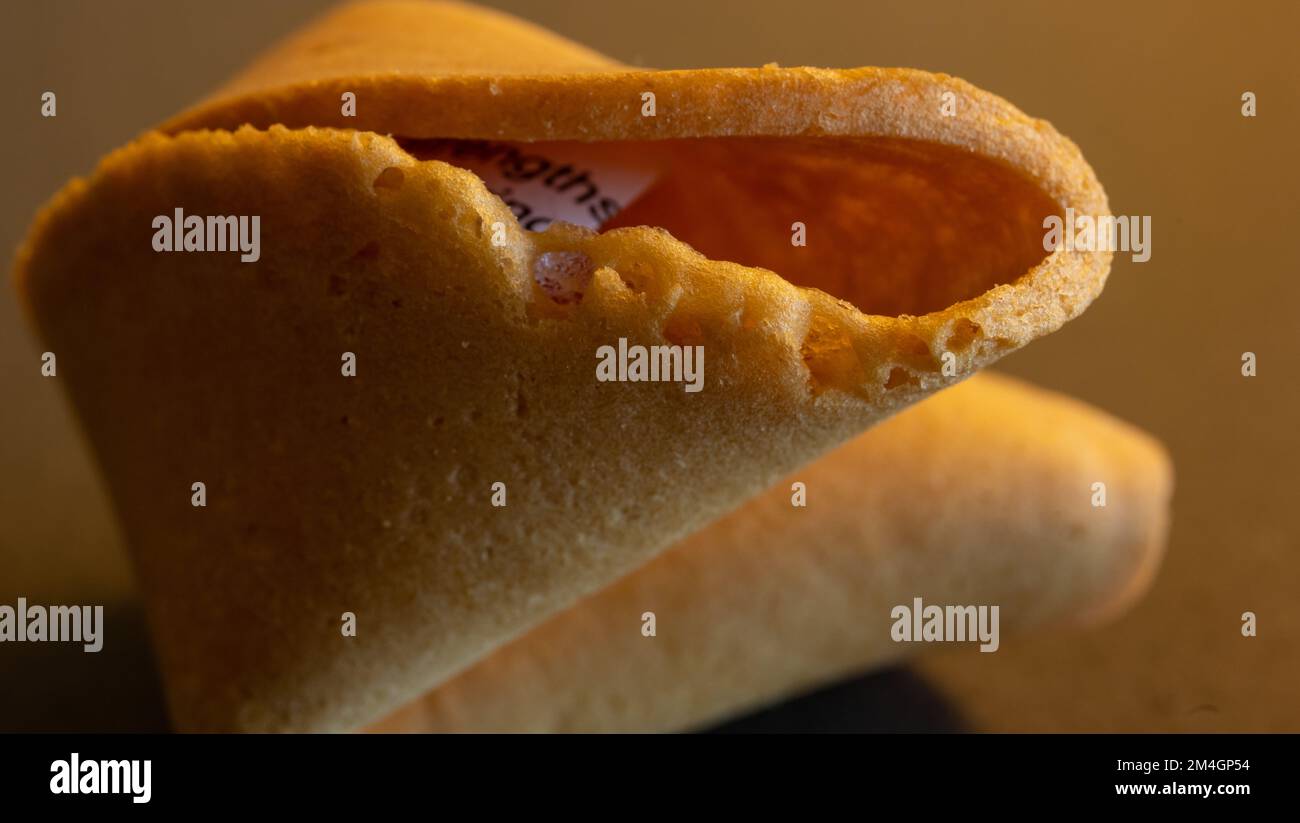 Texture of the Crisp Edge of Fortune cookie primo piano Foto Stock
