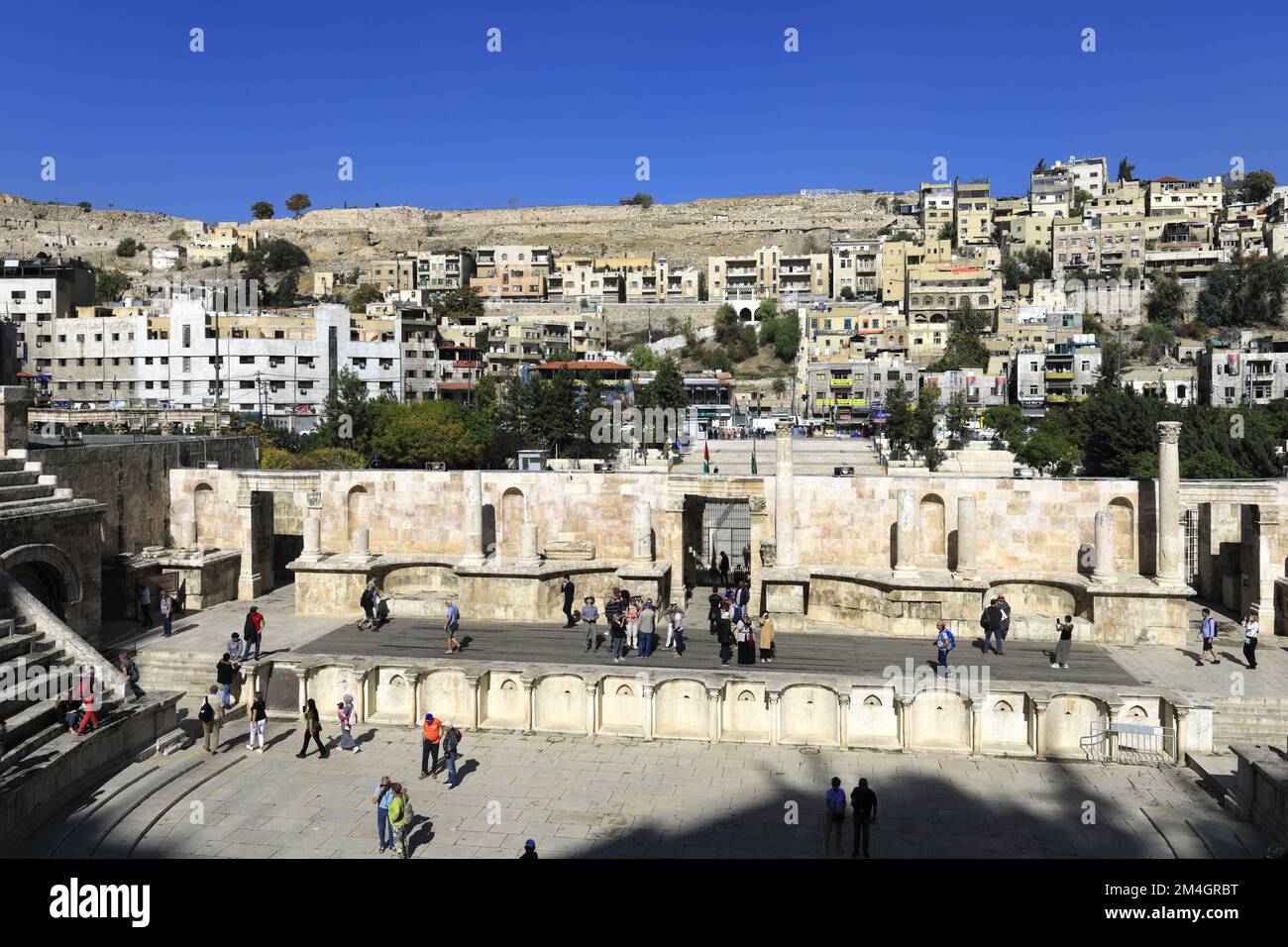 Vista sul Teatro Romano in Hashemite Plaza, Amman City, Giordania, Medio Oriente Foto Stock