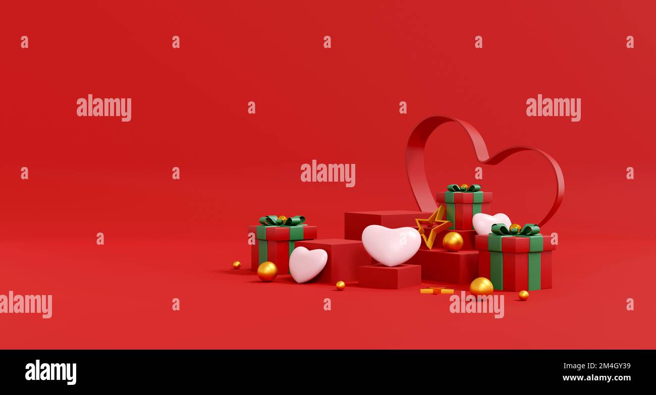 Sfondo di San Valentino. Sfondo astratto stile minimale per la presentazione del prodotto a marchio il giorno di San Valentino. mockup e template scena con s vuoti Foto Stock