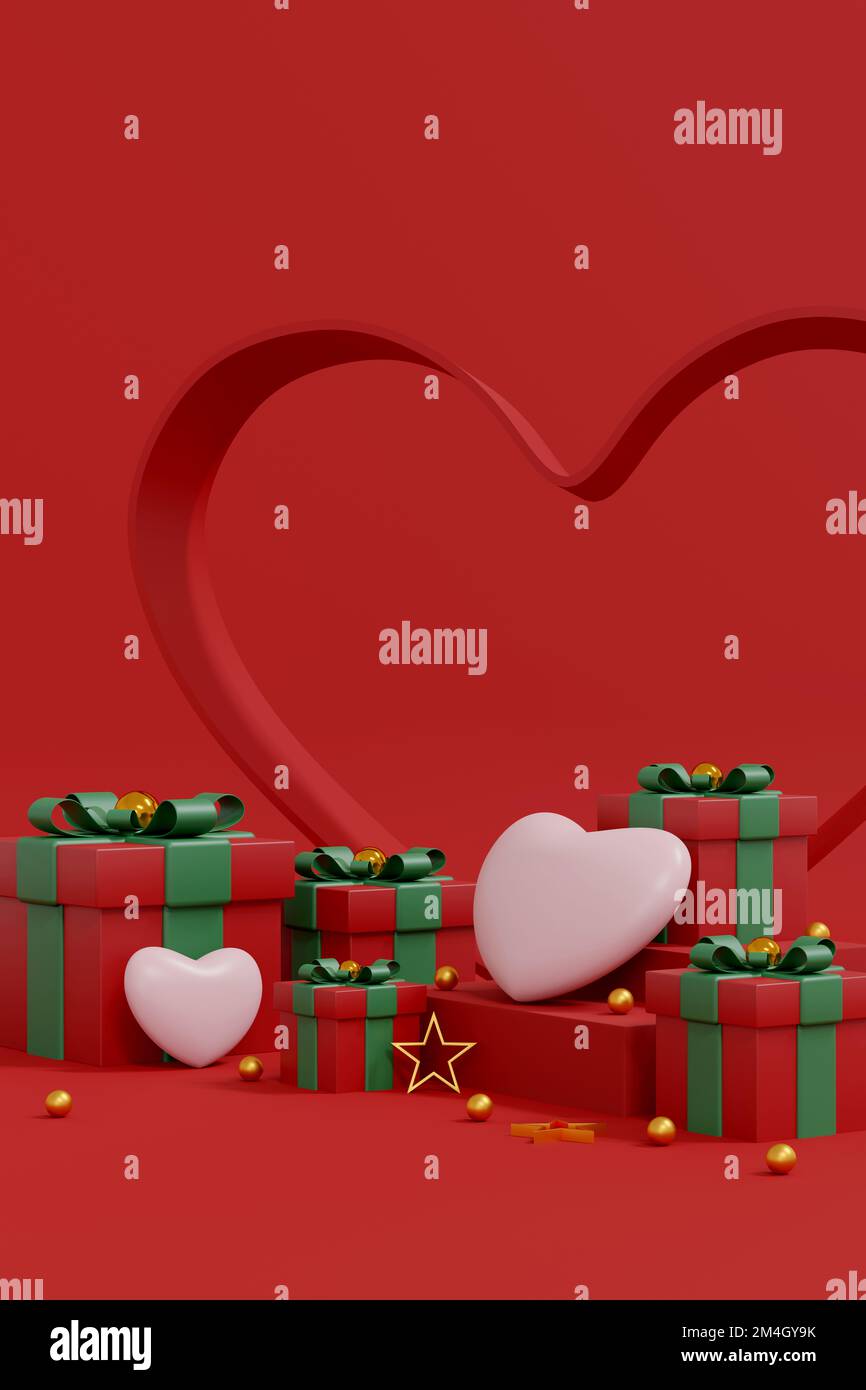 Sfondo di San Valentino. Sfondo astratto stile minimale per la presentazione del prodotto a marchio il giorno di San Valentino. mockup e template scena con s vuoti Foto Stock