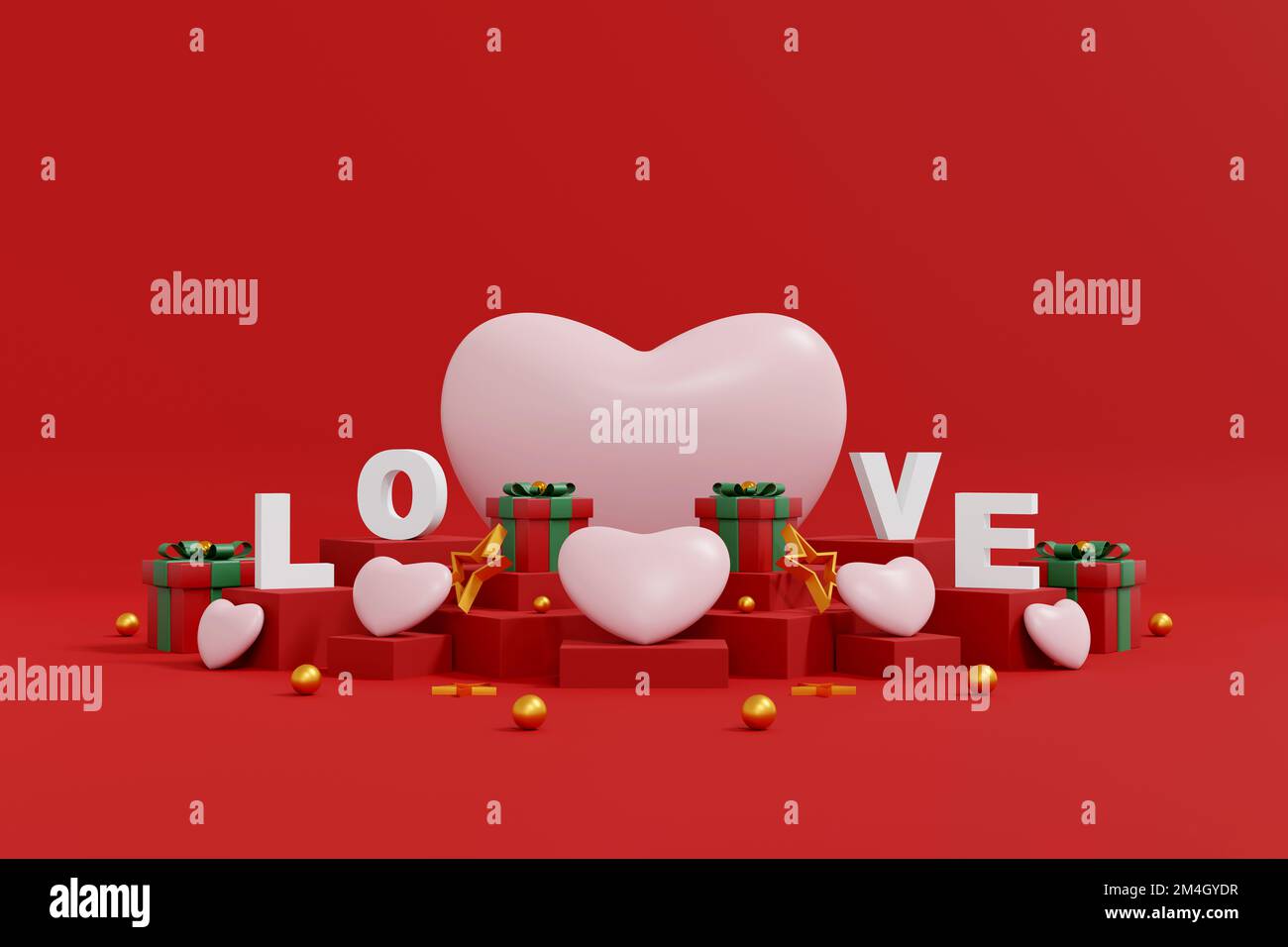 Sfondo di San Valentino. Sfondo astratto stile minimale per la presentazione del prodotto a marchio il giorno di San Valentino. mockup e template scena con s vuoti Foto Stock