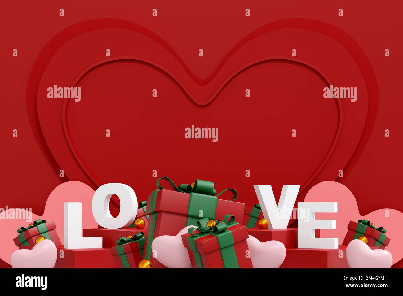 Sfondo di San Valentino. Sfondo astratto stile minimale per la presentazione del prodotto a marchio il giorno di San Valentino. mockup e template scena con s vuoti Foto Stock