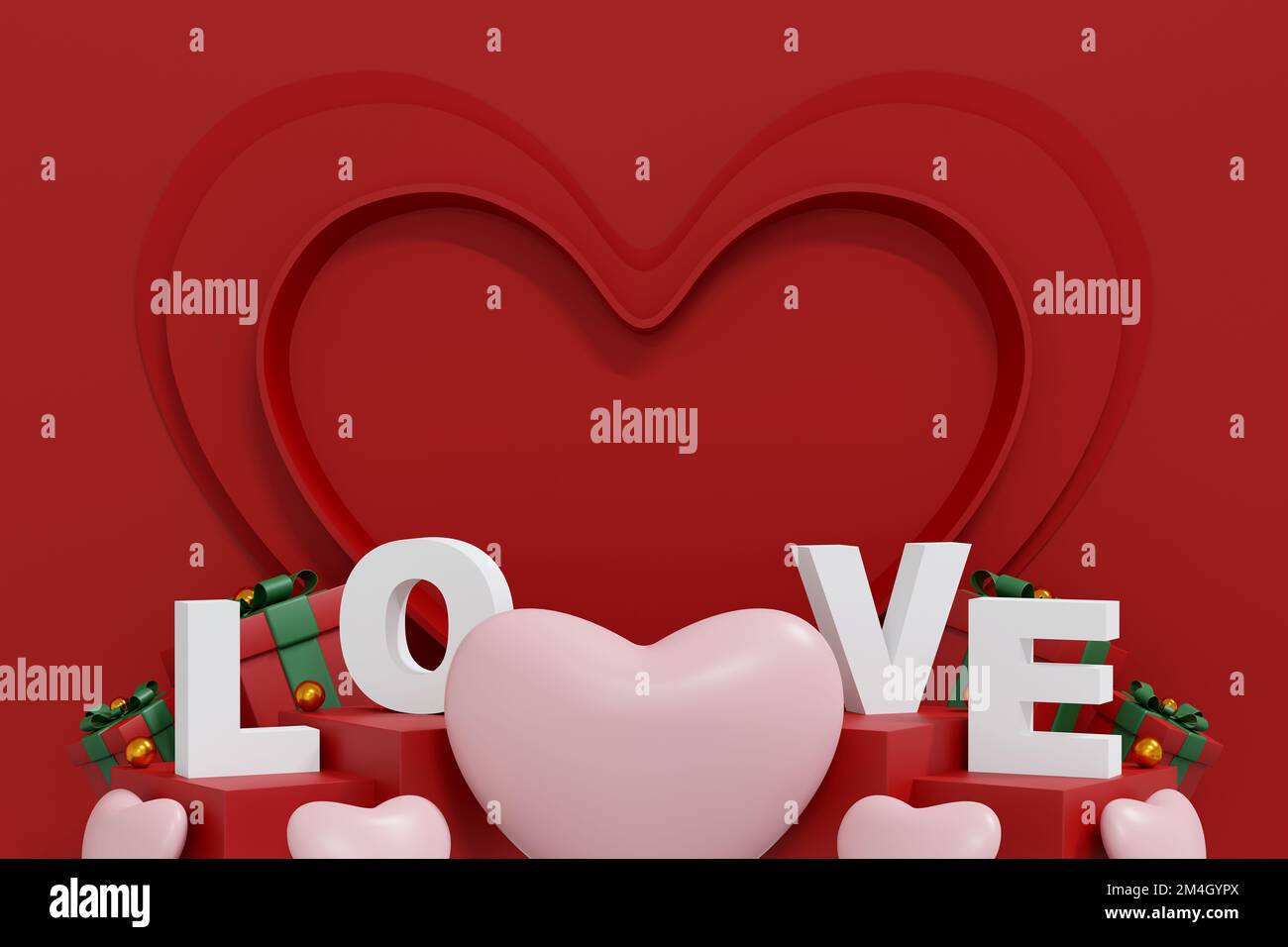 Sfondo di San Valentino. Sfondo astratto stile minimale per la presentazione del prodotto a marchio il giorno di San Valentino. mockup e template scena con s vuoti Foto Stock