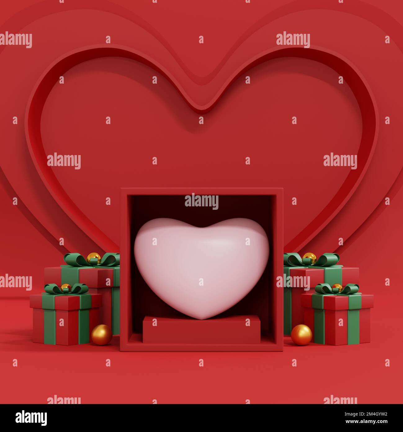 Sfondo di San Valentino. Sfondo astratto stile minimale per la presentazione del prodotto a marchio il giorno di San Valentino. mockup e template scena con s vuoti Foto Stock