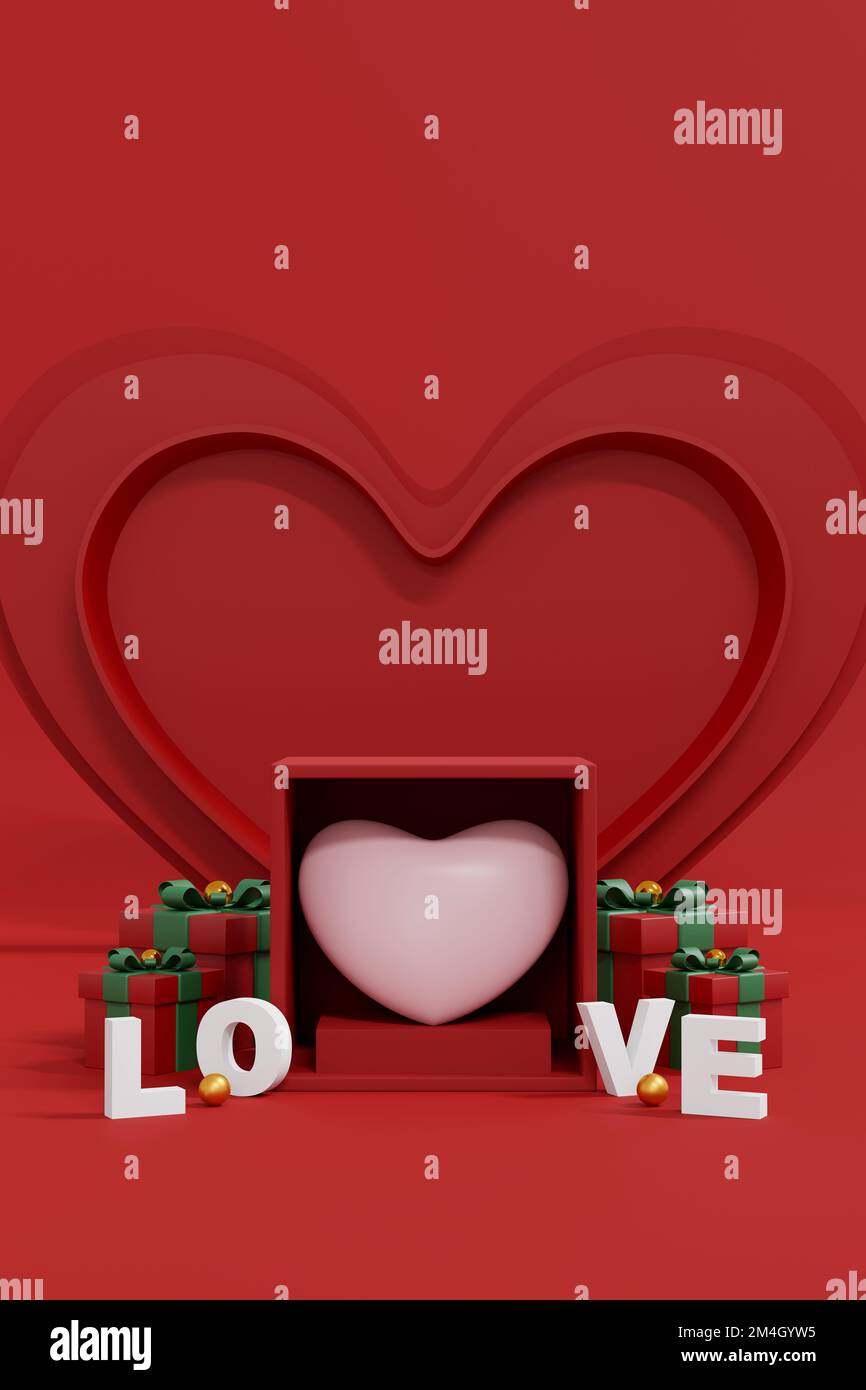 Sfondo di San Valentino. Sfondo astratto stile minimale per la presentazione del prodotto a marchio il giorno di San Valentino. mockup e template scena con s vuoti Foto Stock