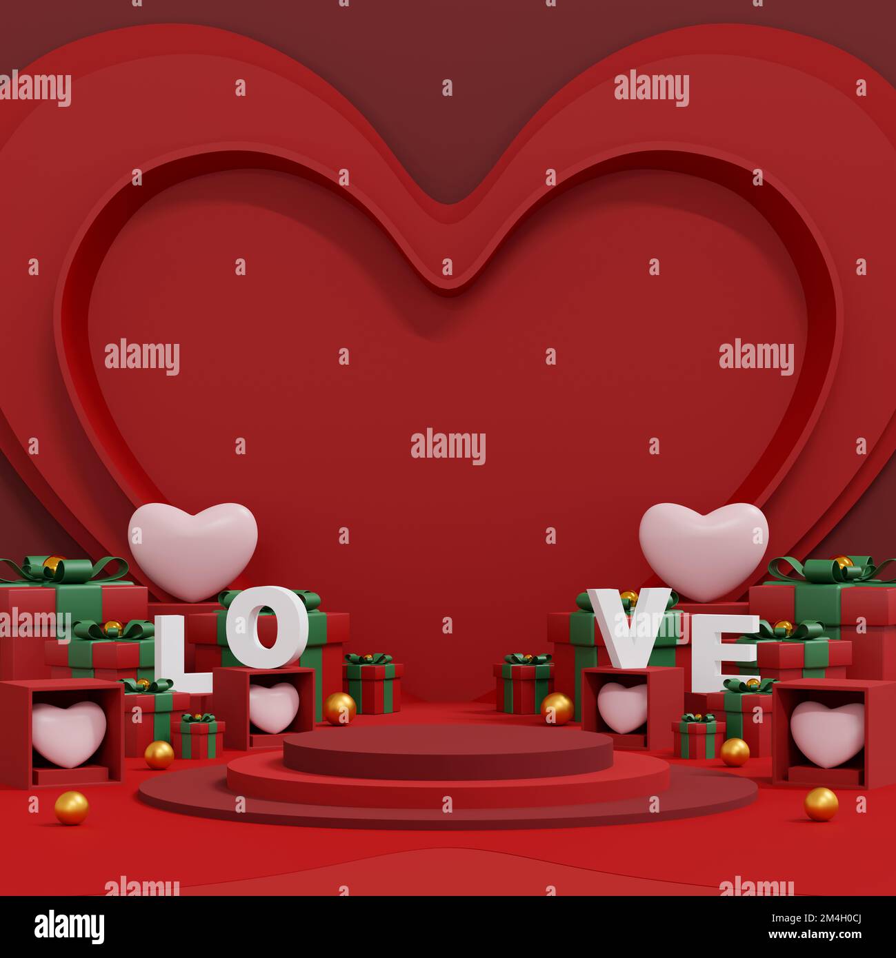 Sfondo di San Valentino. Sfondo astratto stile minimale per la presentazione del prodotto a marchio il giorno di San Valentino. mockup e template scena con s vuoti Foto Stock