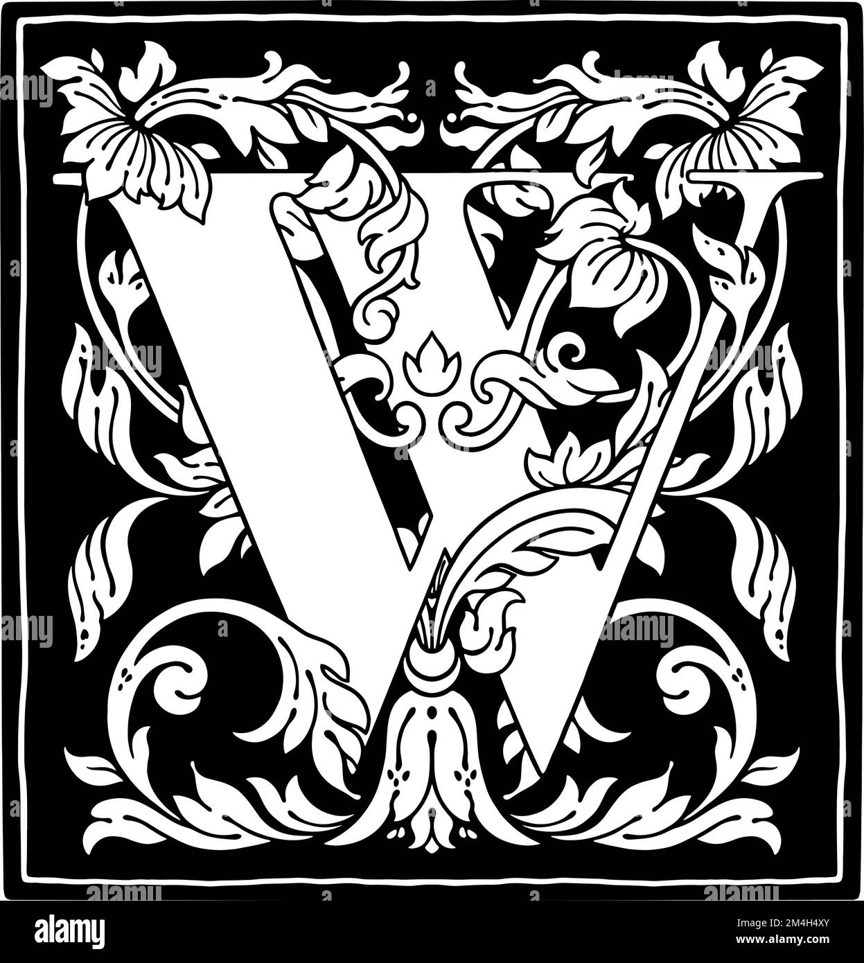 Lettera W fiore ornamento alfabeto monogramma. Bel logo vettoriale a lettere maiuscole floreali Illustrazione Vettoriale