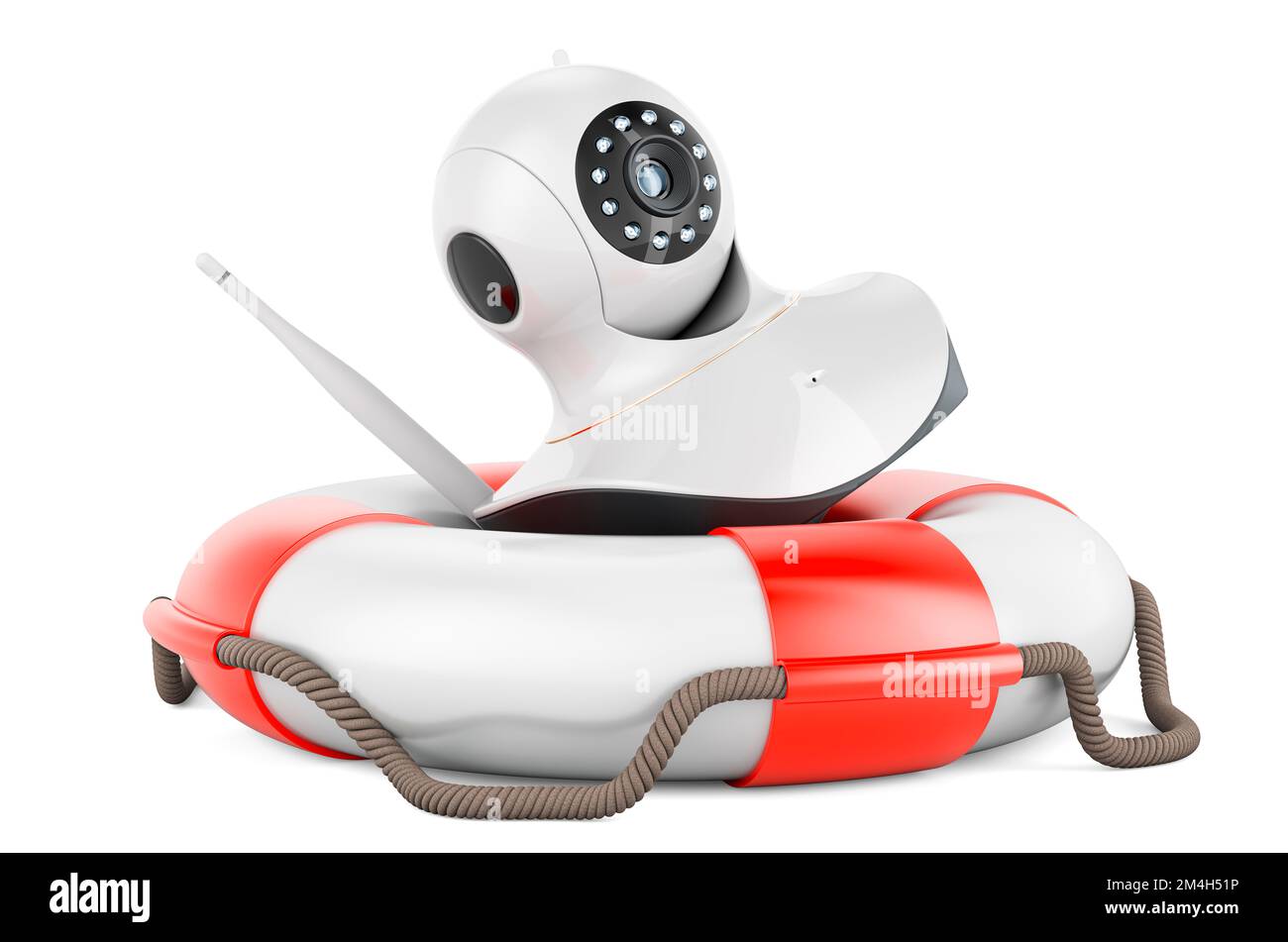 Videocamera Internet Protocol con cintura di sicurezza, rendering 3D isolato su sfondo bianco Foto Stock