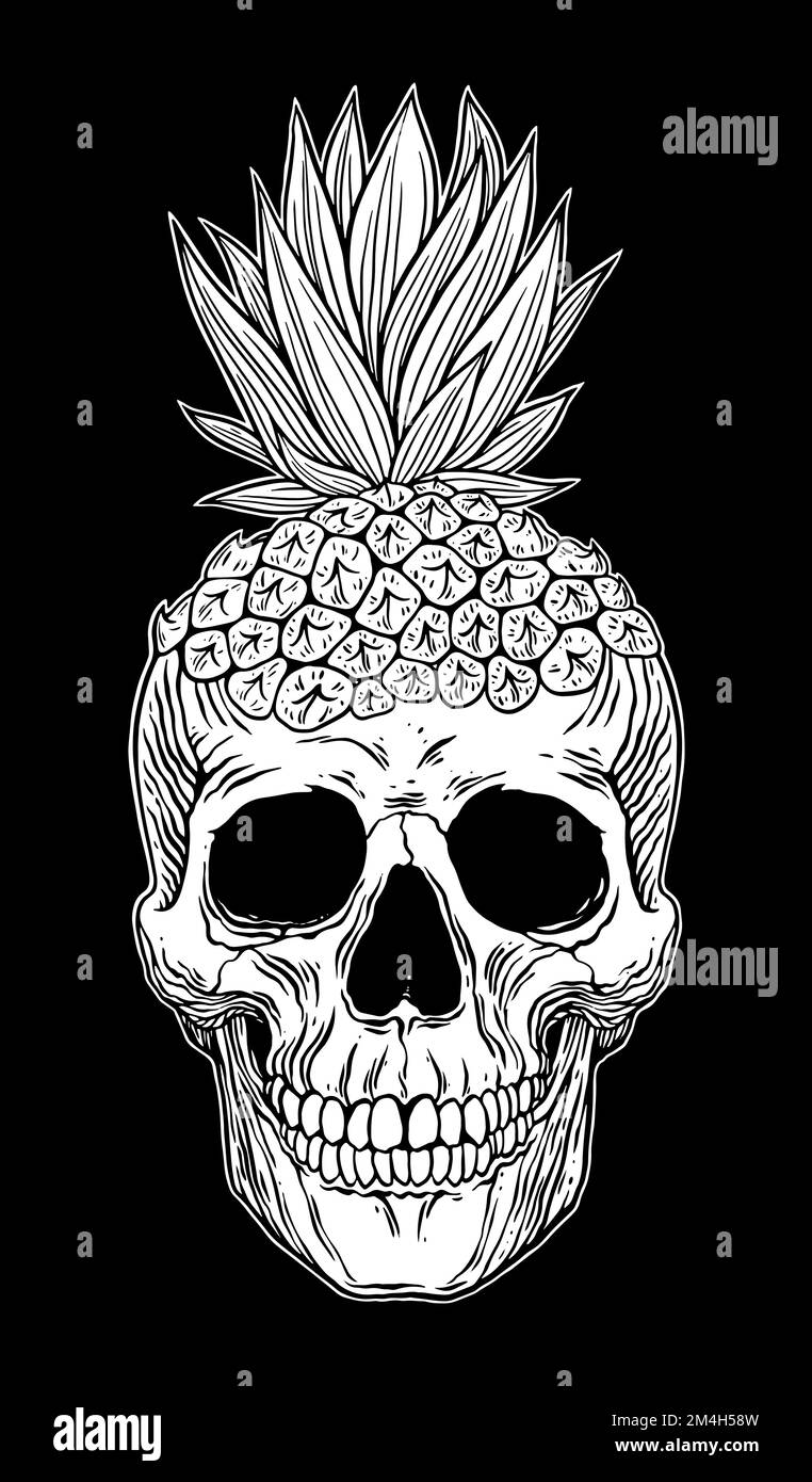 Ananas testa cranio vettore illustrazione stile tropicale Illustrazione Vettoriale