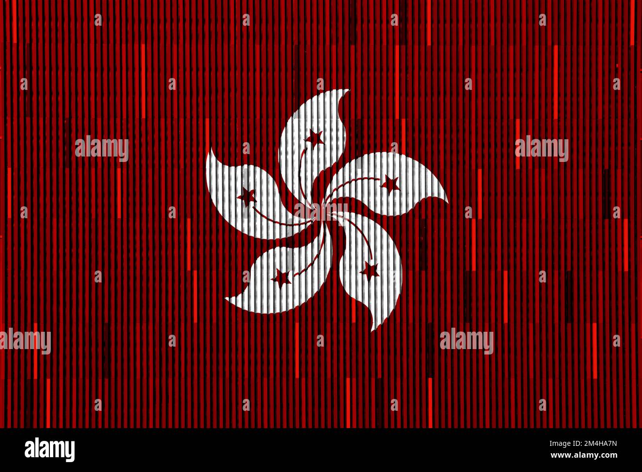 Bandiera di Hong Kong su sfondo strutturato. Collage concettuale. Foto Stock
