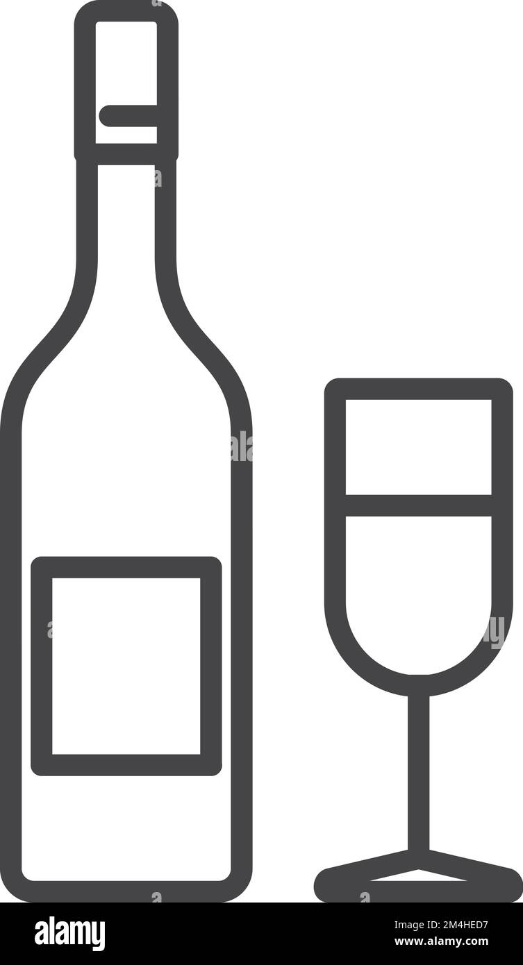Bottiglia di vino e bicchiere icona. Simbolo di alcool bevente Illustrazione Vettoriale