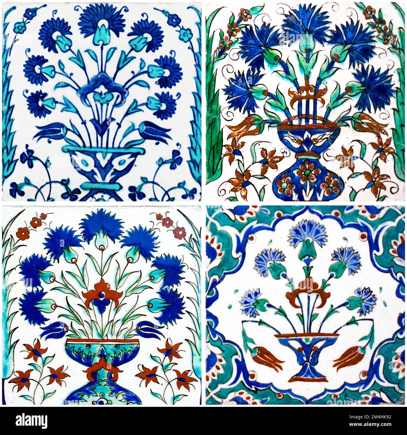 Set di tessere turche con motivo a vaso floreale dipinte a mano dell'Harem Imperiale Ottomano nel Palazzo Topkapi, Istanbul, Turchia. Foto Stock