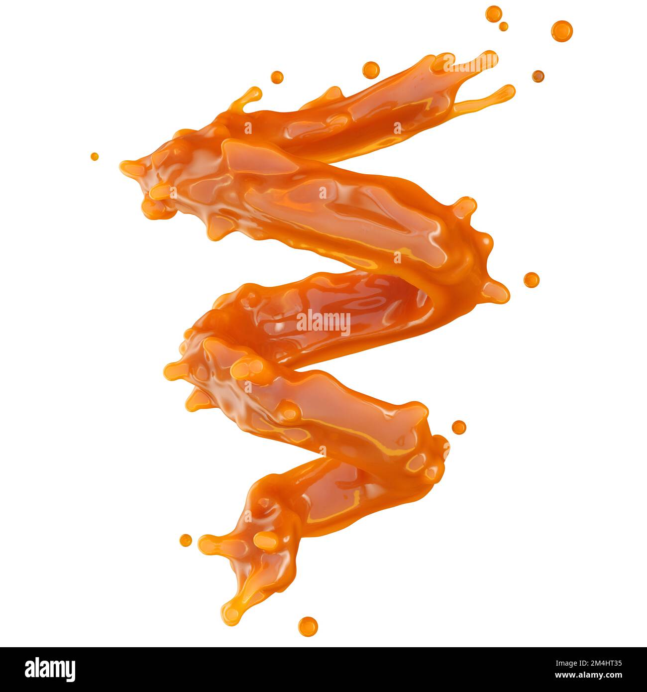 Liquido dolce fuso salsa al caramello o sciroppo d'acero vortice isolato su sfondo bianco. Elemento di design yummy Liquid Caramel, elemento visivo chiave Foto Stock