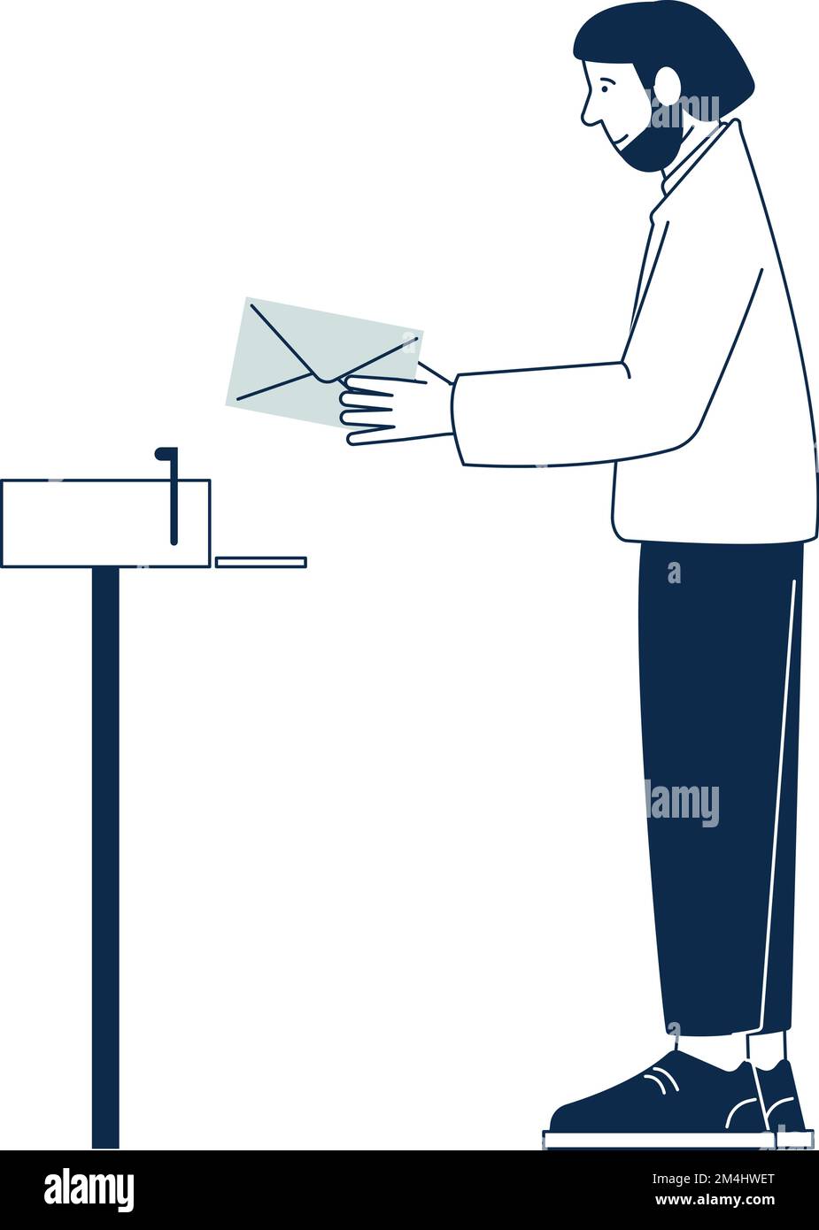 Uomo che prende la lettera dalla casella di posta. Indirizzo postale Illustrazione Vettoriale