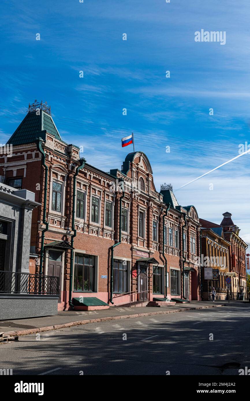 Casa storica, Tomsk, Tomsk Oblast, Russia Foto Stock
