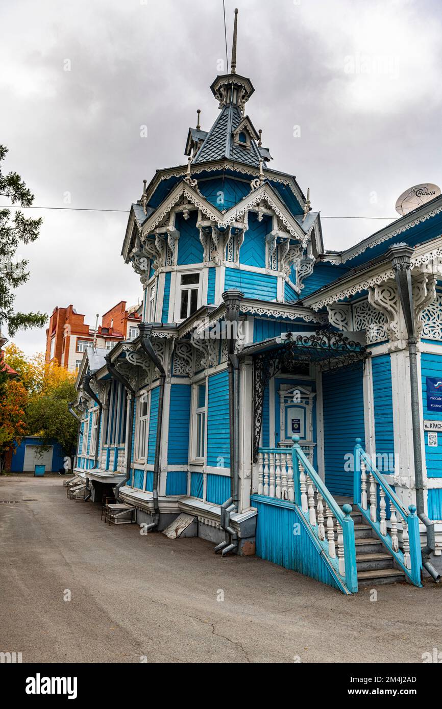 Casa di legno russo-tedesca, Tomsk, Tomsk Oblast, Russia Foto Stock