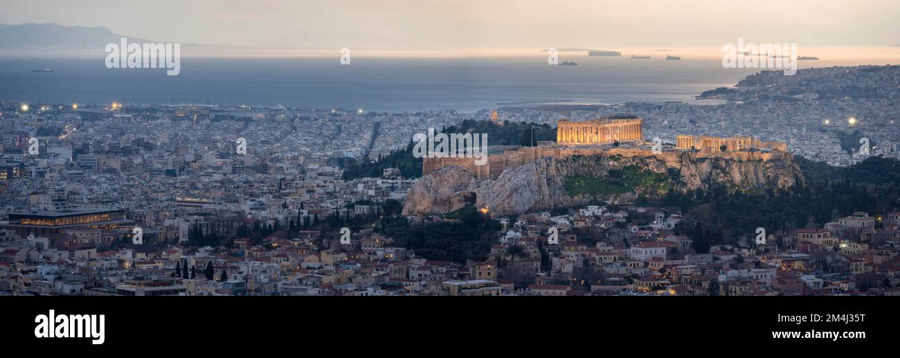 Atmosfera serale, Tempio del Partenone, Acropoli, Atene, Grecia Foto Stock