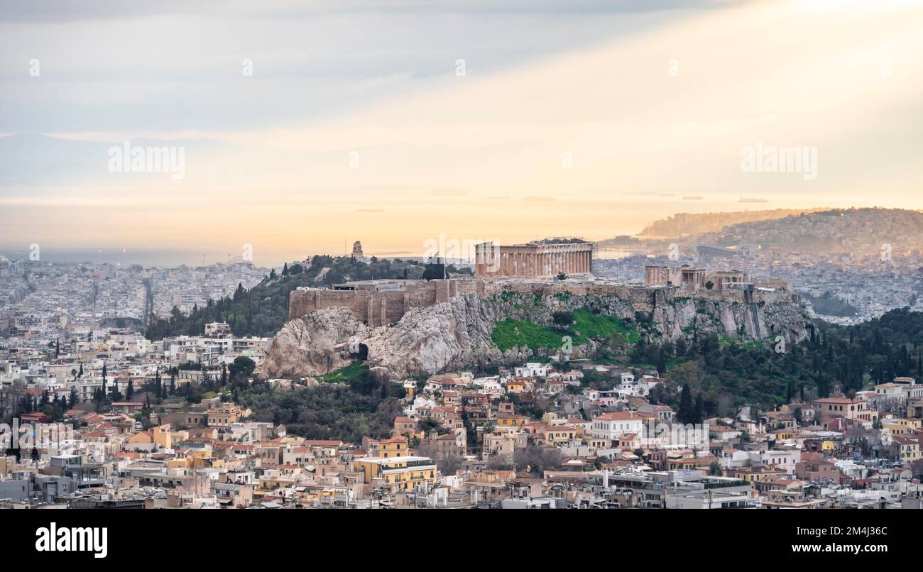 Atmosfera serale, Tempio del Partenone, Acropoli, Atene, Grecia Foto Stock