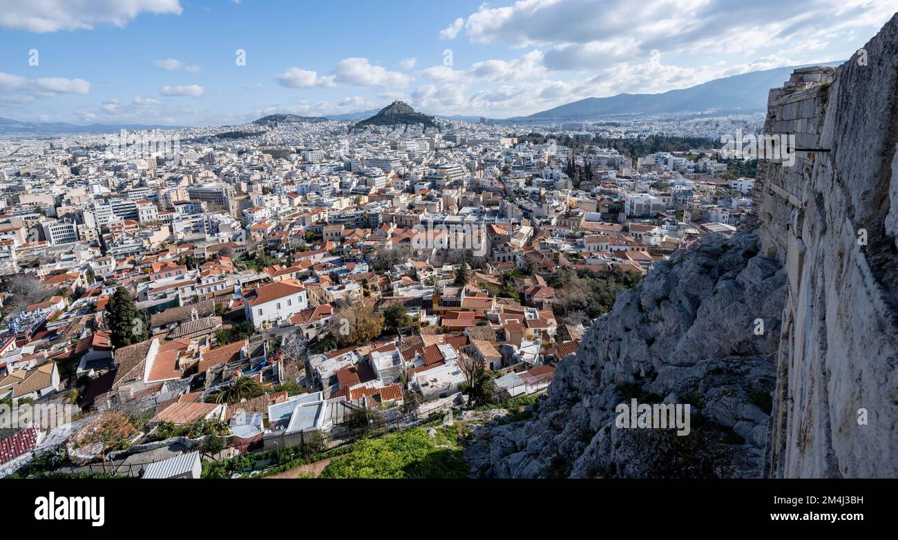Panorama della città, vista dall'Acropoli, Atene, Grecia Foto Stock