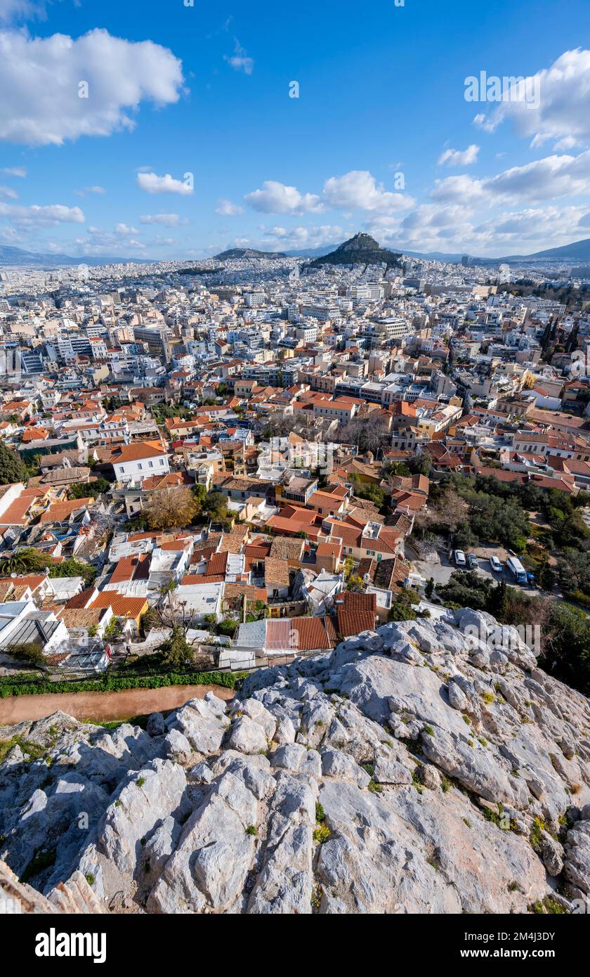 Panorama della città, vista dall'Acropoli, Atene, Grecia Foto Stock
