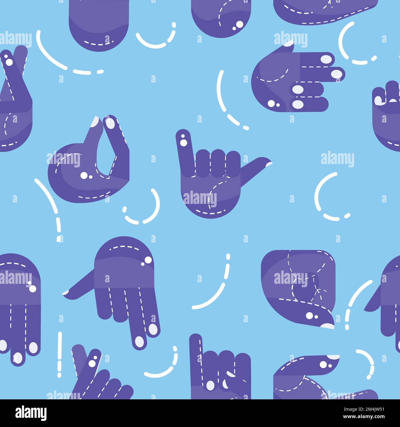 Sfondo a pattern senza cuciture con diverse icone dei gesti della mano vettore Illustrazione Vettoriale