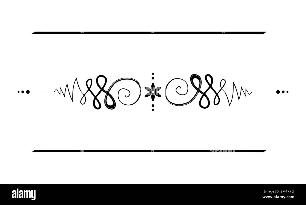 Unalome simbolo maschile e femminile, fiore della vita. Segno indù o buddista che rappresenta il cammino verso l'illuminazione. Cornice icona Yantras Tattoo Illustrazione Vettoriale