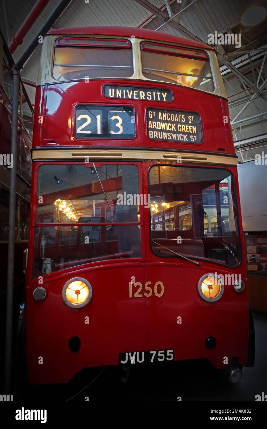 Manchester 1250 - 1951 Crossley Dominion Trolley Bus Reg JVU755, TDD64 per l'Università via GT Ancoats St, Ardwick Green & Brunswick St Foto Stock