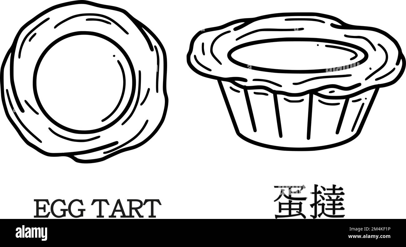 Illustrazione del vettore della crostata d'uovo. Traduzione da crostate d'uovo cinesi. Dessert di nuovo anno in stile doodle. Illustrazione Vettoriale