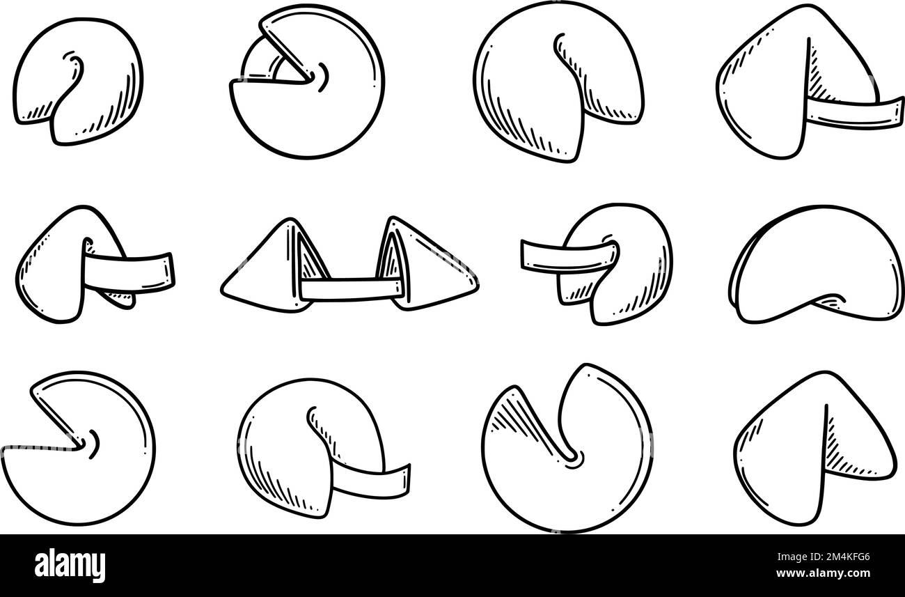 Illustrazione vettoriale dei biscotti cinesi della fortuna. Biscotto profezia dolce di Capodanno cinese in stile doodle. Illustrazione Vettoriale