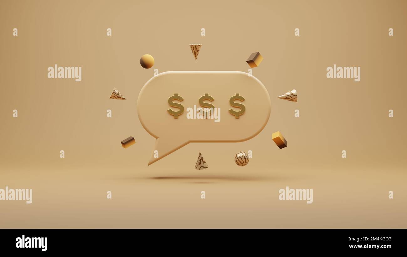 Cita Dollar message frame 3D sfondo reso, casella di chat in social network e messaggero. Foto Stock