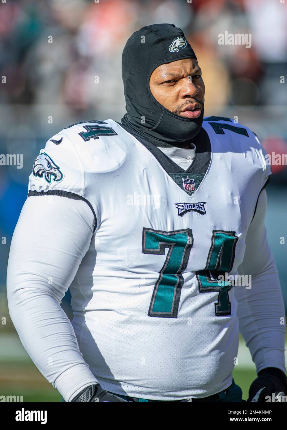 Chicago, il, Stati Uniti. 18th Dec, 2022. Philadelphia Eagles #74 Ndamukong Suh si scalda prima di una partita contro gli orsi di Chicago a Chicago, il. Mike Wulf/CSM/Alamy Live News Foto Stock