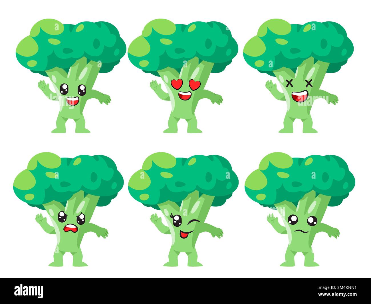 Verde broccoli cartone animato vegetale personaggio adorabile espressione viso felice triste amava ballare buon cartone animato Illustrazione Vettoriale
