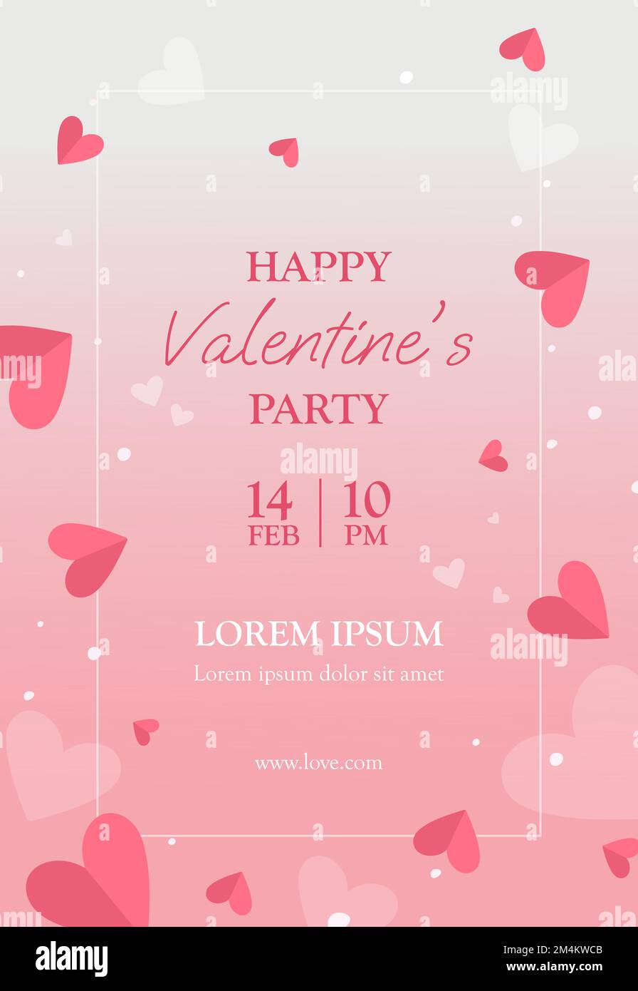 carino poster festa di san valentino con cuori rosa Illustrazione Vettoriale