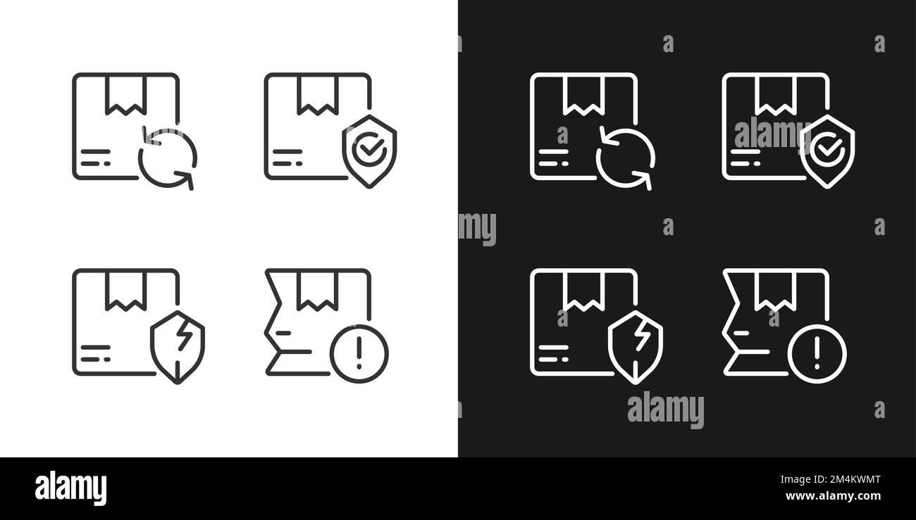 Caratteristiche di consegna ed emette un'icona lineare bianca pixel Perfect per i temi scuri impostati Illustrazione Vettoriale