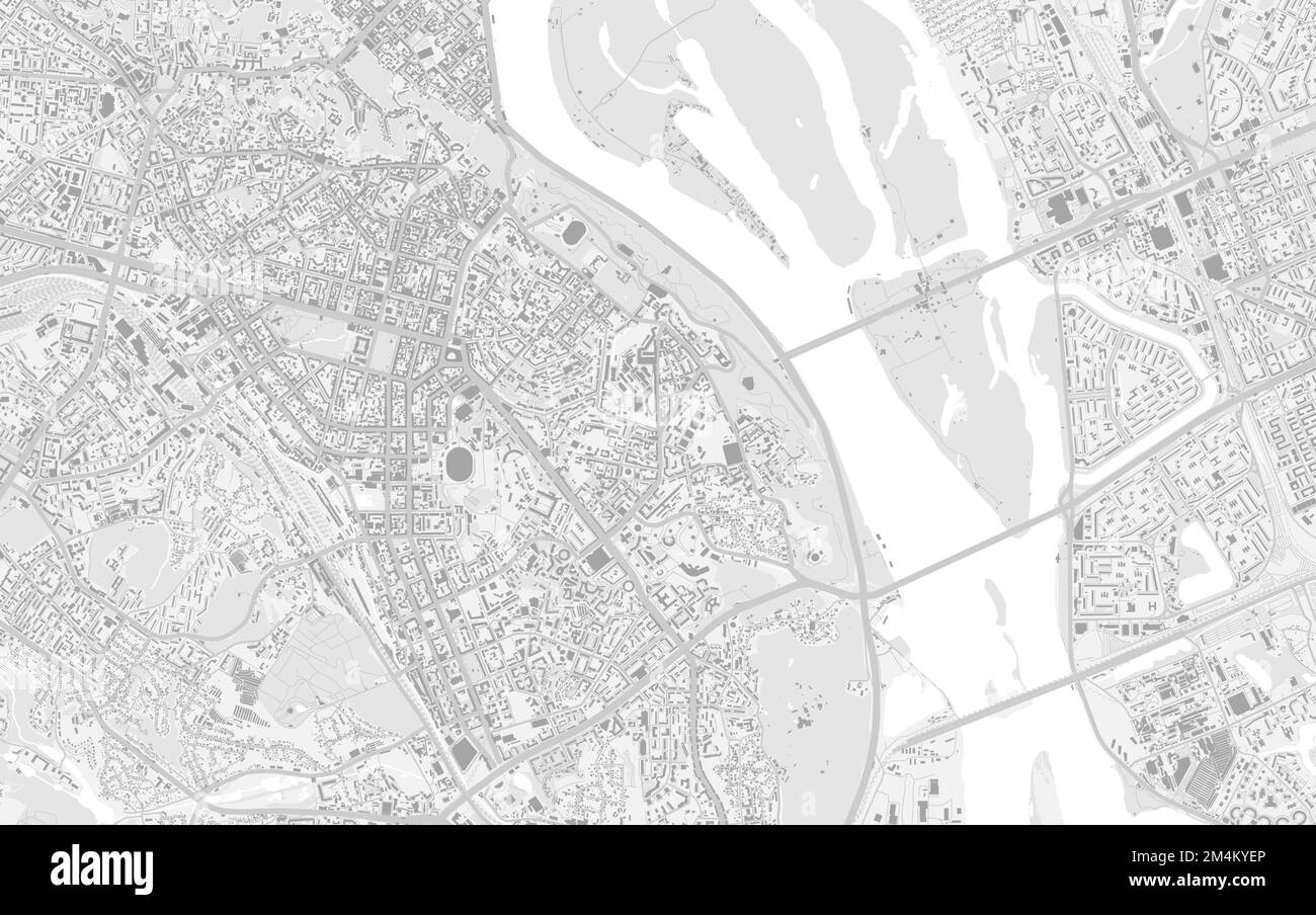Mappa del centro di Kiev con edifici. Dnieper fiume, foreste, strade, ferrovia. Capitale dell’Ucraina illustrazione vettoriale. Illustrazione Vettoriale
