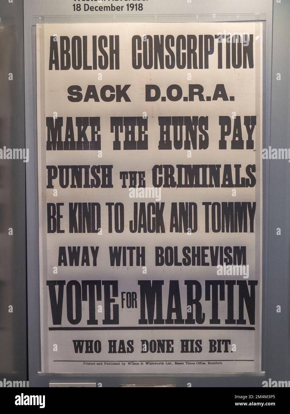 Poster della campagna elettorale generale del Regno Unito per un candidato liberale nel 1918 dopo WI, Imperial War Museum, Londra, Regno Unito. Foto Stock