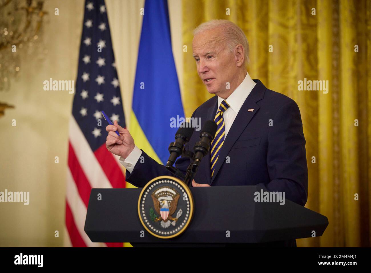 Washington, Stati Uniti, 21 dicembre 2022. Volodymyr SELENSKYJ incontra il presidente americano Joe BIDEN alla Casa Bianca. Conferenza stampa. Il presidente ucraino Volodymyr Zelenskyy visita gli Stati Uniti d'America il 21 dicembre 2022. Visita del Presidente dell'Ucraina negli Stati Uniti. Foto: L'Ufficio Presidenziale dell'Ucraina via Foto Stock