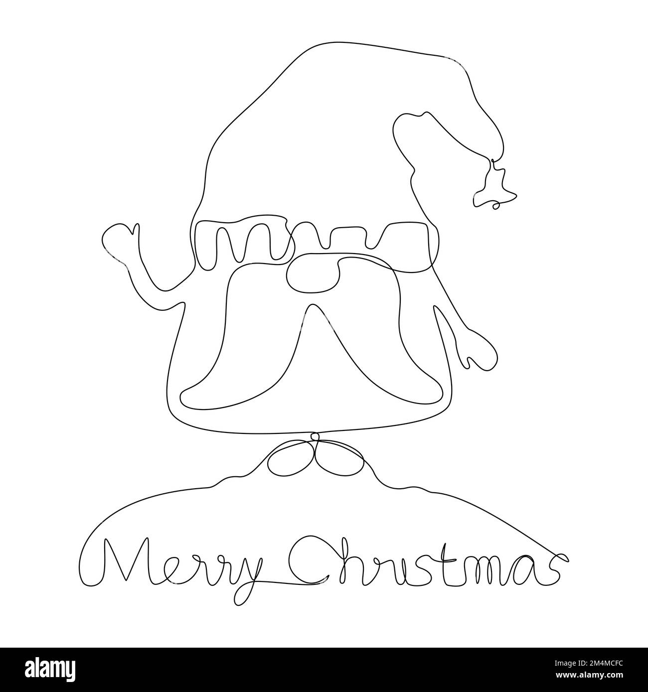 Una linea continua di Gnome con testo natalizio. Concetto di vettore di illustrazione a linea sottile. Disegno di contorno idee creative. Illustrazione Vettoriale