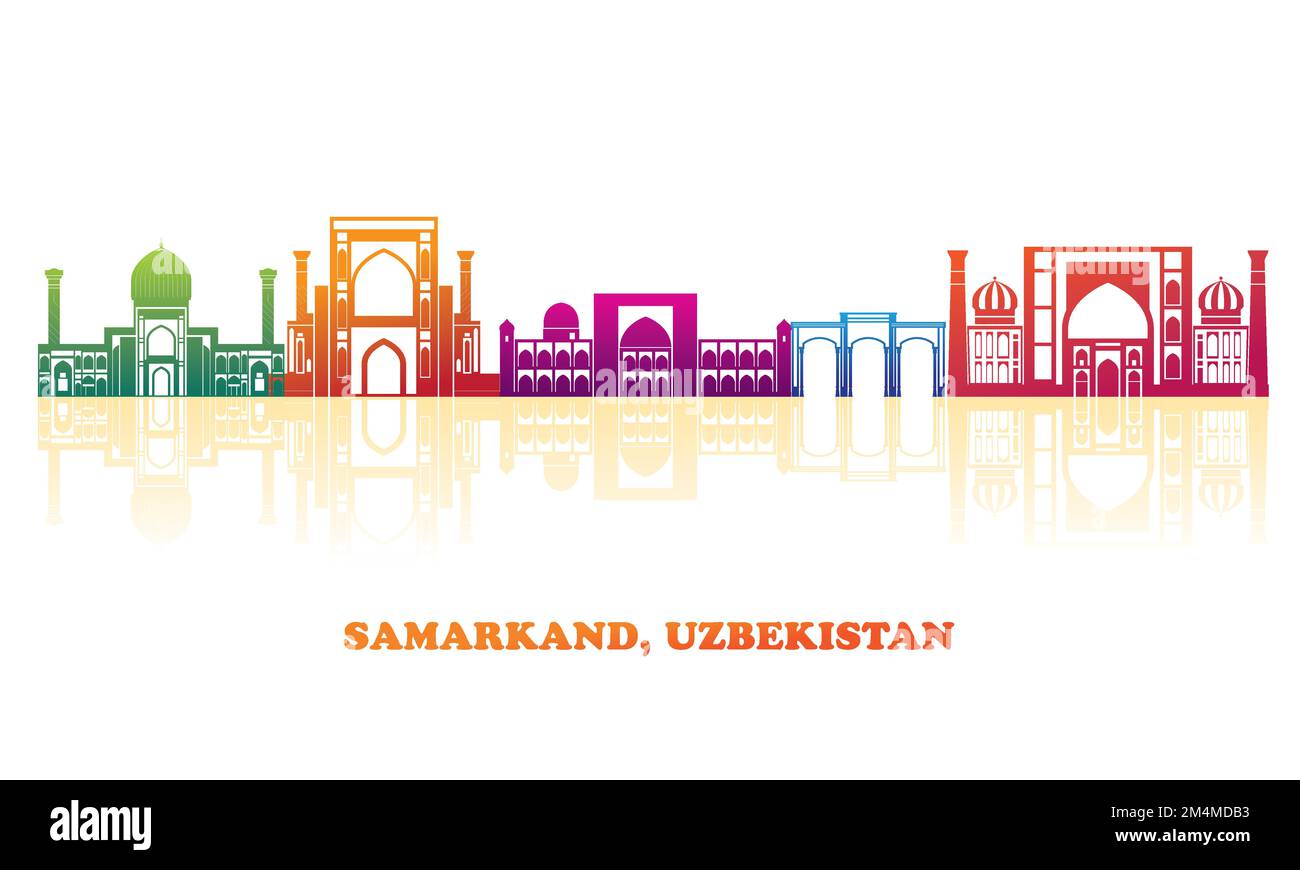 Panorama a colori della città di Samarcanda, Uzbekistan - illustrazione vettoriale Illustrazione Vettoriale