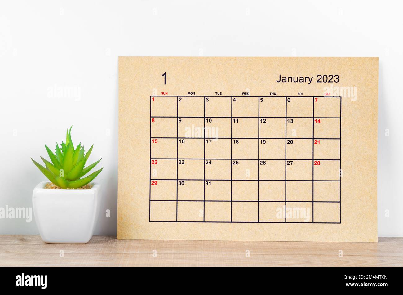 Un gennaio 2023 Calendario mensile per 2023 anno su tavola di legno. Foto Stock