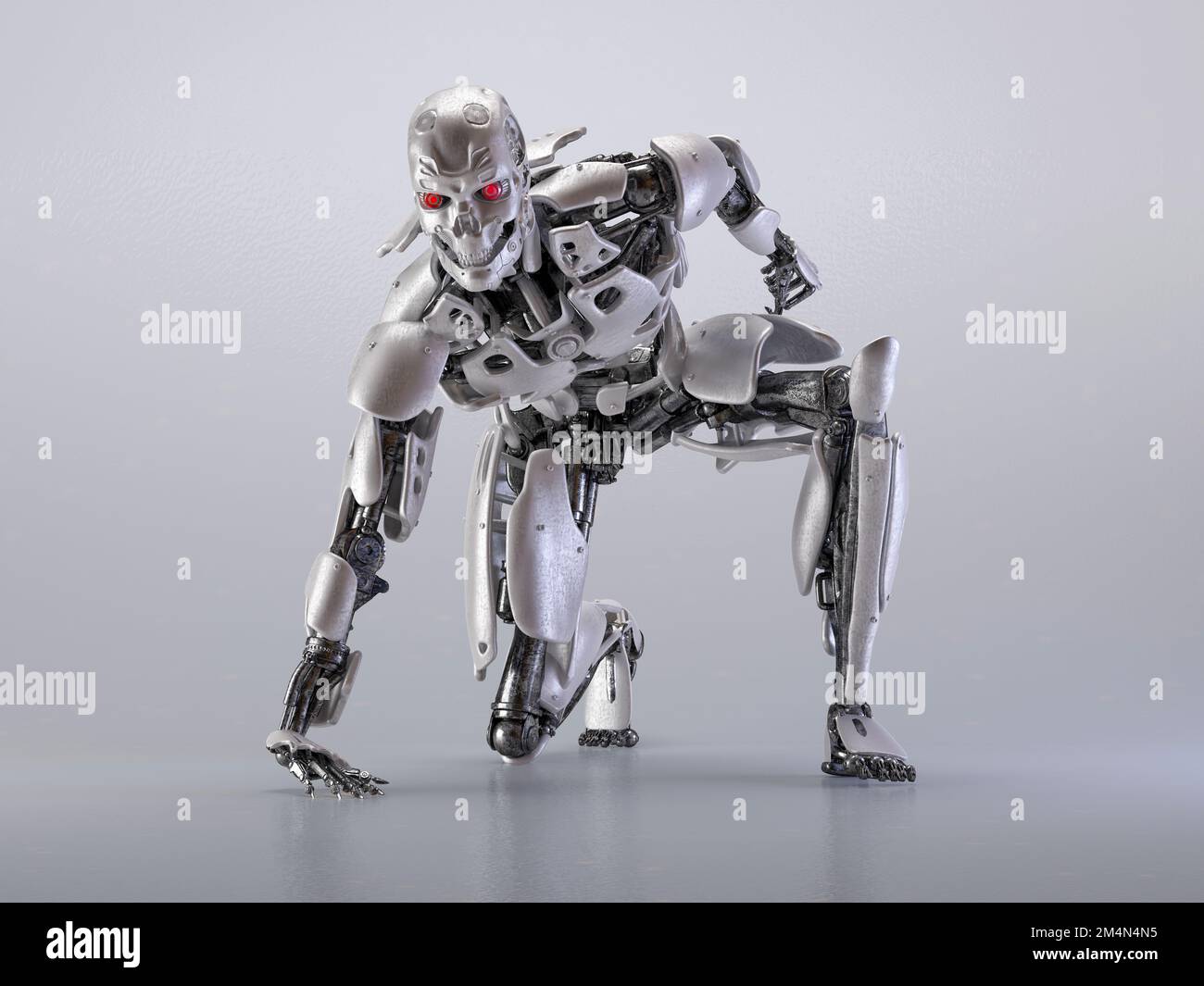 Robot cyborg uomo, intelligenza artificiale concetto di tecnologia. Elemento fantascientifico futuristico. Illustrazione 3D Foto Stock