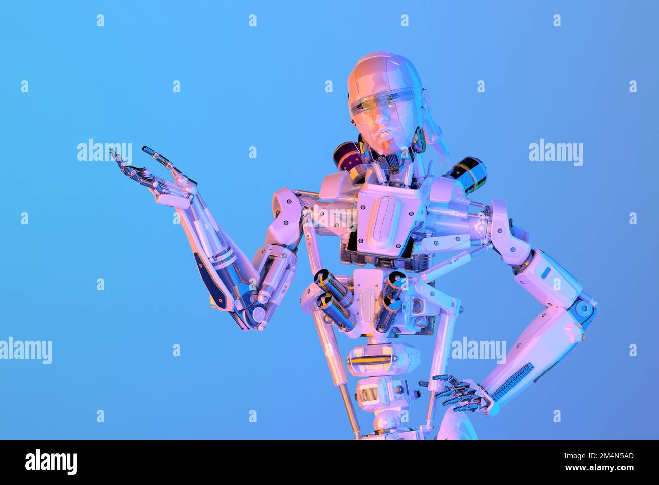 Robot moderno ai umanoide cyborg mostrando qualcosa al di sopra della mano del  robot. Pubblicità, tecnologia del futuro, comunicazione, intelligenza  artificiale robotica, 3D Foto stock - Alamy