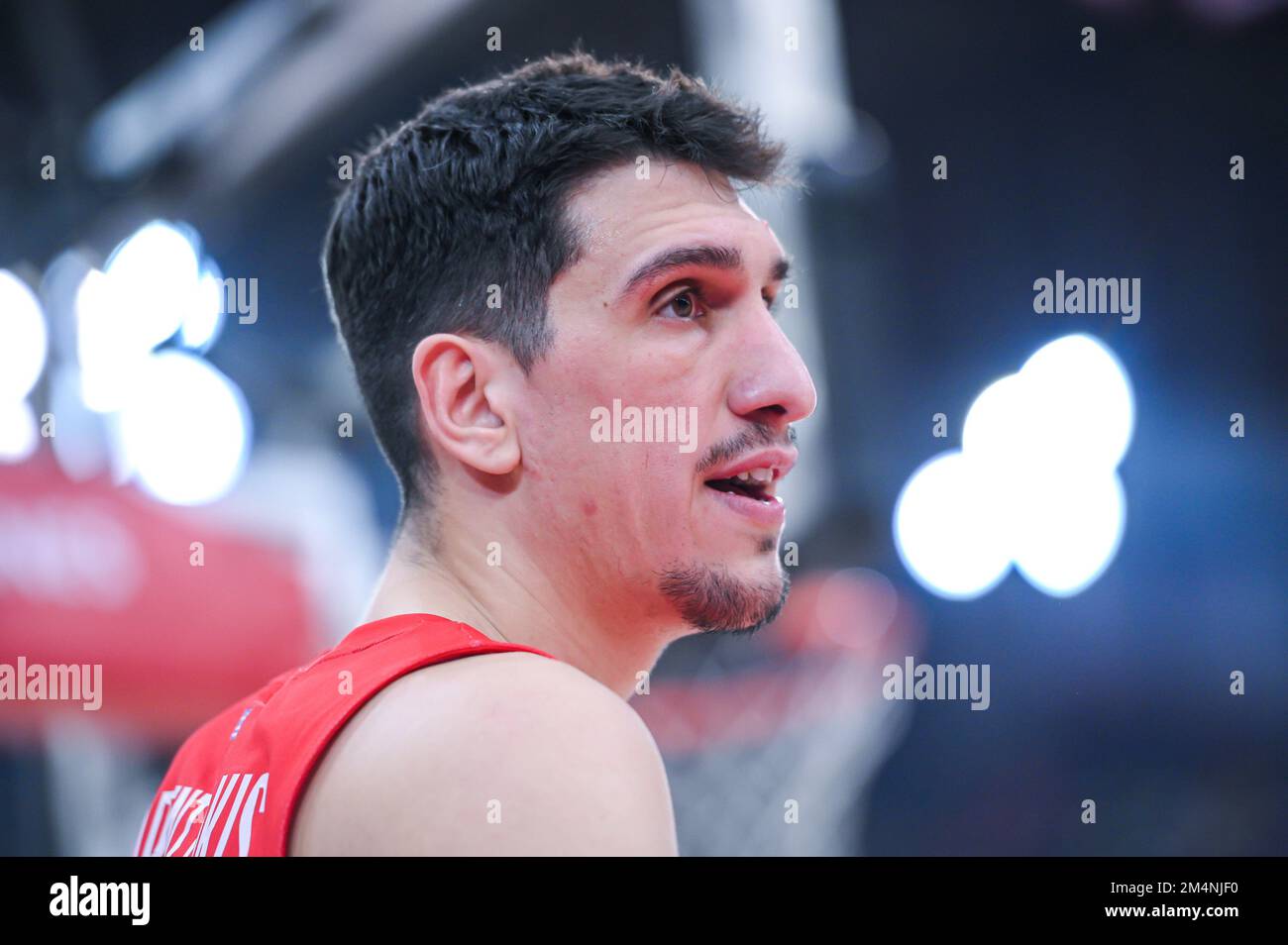 #5 GIANNOULIS LARENTZAKIS di Olympiacos Piraeus React durante la partita della Turkish Airlines Eurolega tra Olympiacos Piraeus e Fenerbahce Beko Istanbul allo Stadio della Pace e dell'amicizia il 13 dicembre 2022 a Piraeus, Grecia Foto Stock